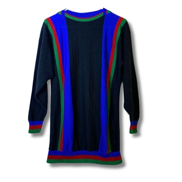 Vintage Jeanette Maternities Blue Red Green and Black Sweater - Picture 1 of 5